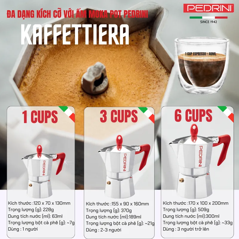 Combo 2x PEDRINI Bộ 3 Gioăng & 1 Lọc Thay Thế Kaffettiera Ấm Pha Cà Phê 3 Tách 15