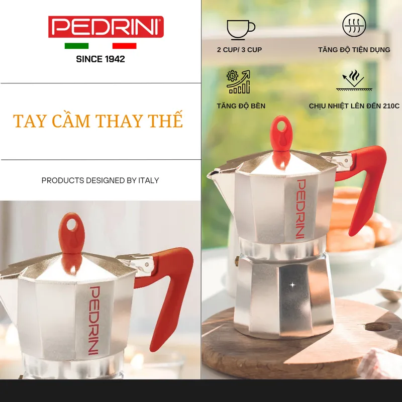 Combo 2 x PEDRINI Replacement Handle Kaffettiera Coffee Maker 2 Cups - Red 12