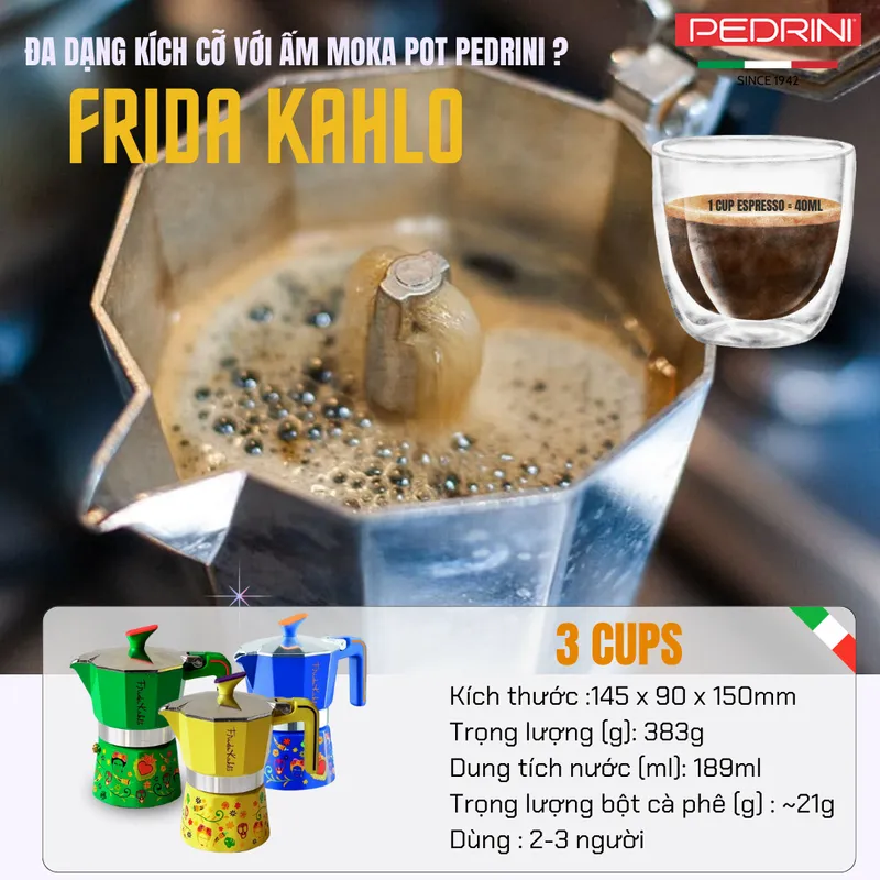 PEDRINI Frida Kahlo Coffee Maker 3 Cups - Blue 3