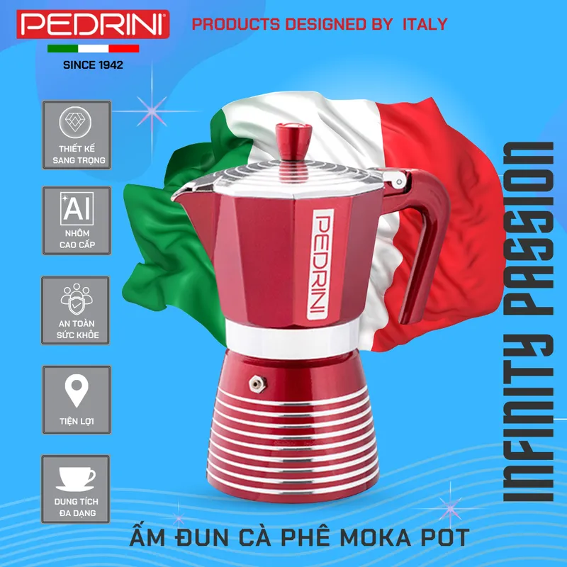 PEDRINI Infinity Passion Coffee Maker 2 Cups - Red 14