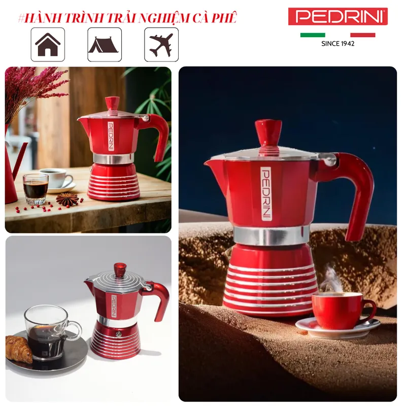 PEDRINI Infinity Passion Coffee Maker 3 Cups - Red 12
