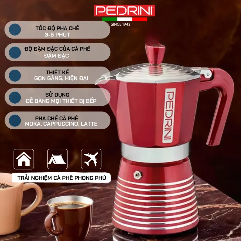 PEDRINI Infinity Passion Coffee Maker 6 Cups - Red 8