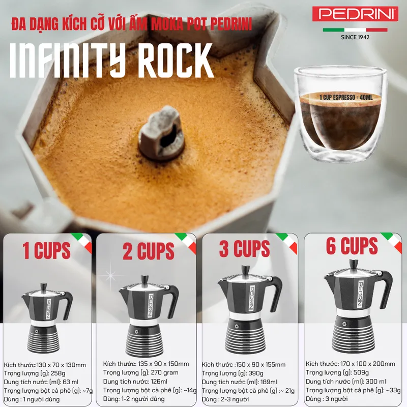 PEDRINI Infinity Rock Ấm Pha Cà Phê 1 Tách - Đen 15