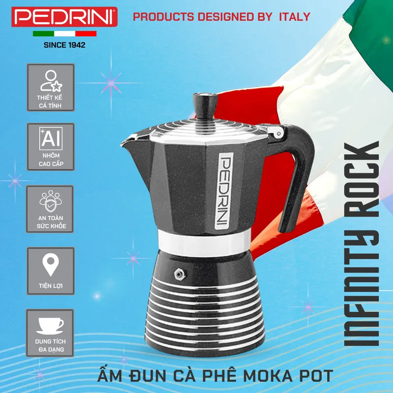 PEDRINI Infinity Rock Ấm Pha Cà Phê 2 Tách - Đen 11
