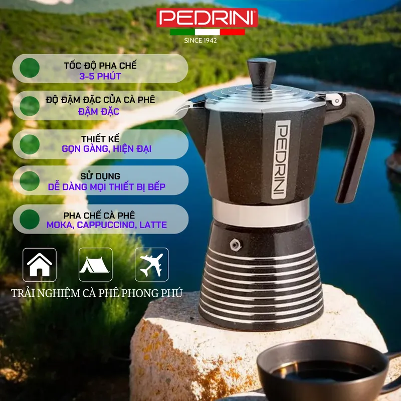 PEDRINI Infinity Rock Ấm Pha Cà Phê 2 Tách - Đen 14