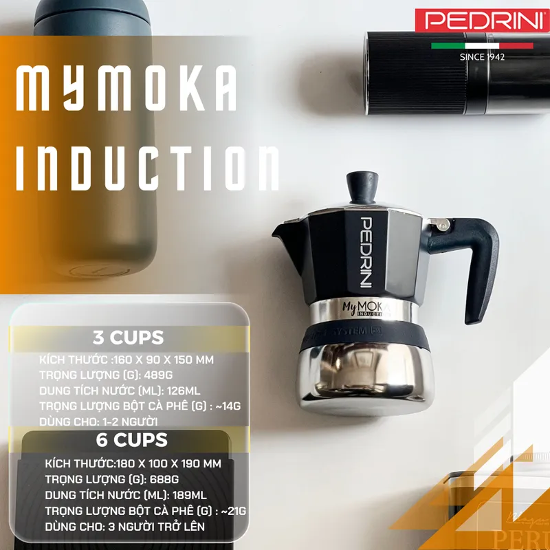 PEDRINI MyMoka Color Ấm Pha Cà Phê 2 Tách - Xanh Vintage 10