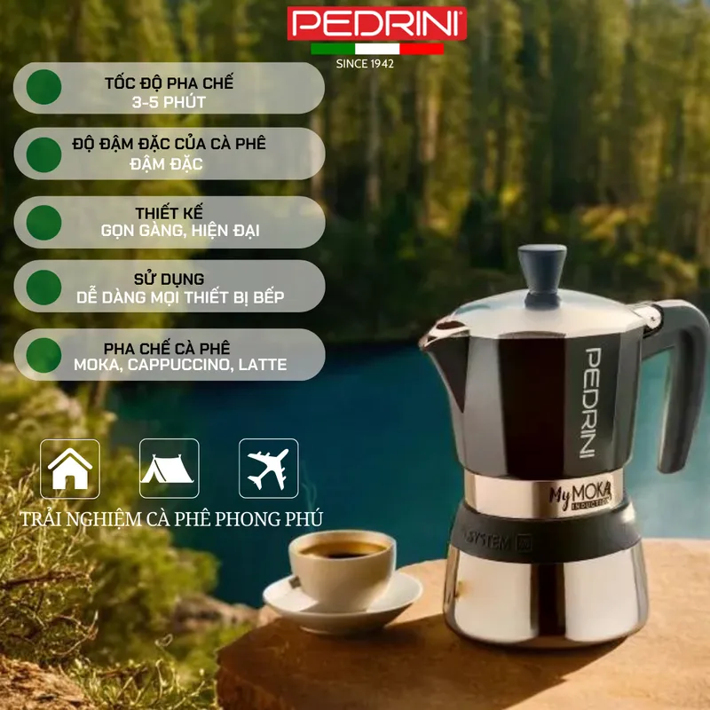PEDRINI MyMoka Color Ấm Pha Cà Phê 2 Tách - Xanh Vintage 12