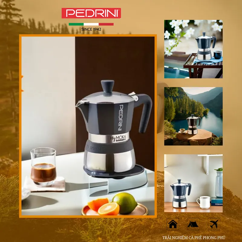 PEDRINI MyMoka Color Ấm Pha Cà Phê 2 Tách - Xanh Vintage 7