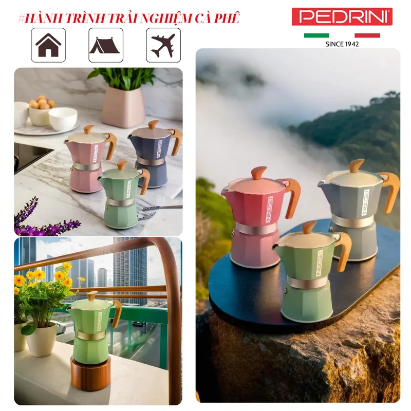 PEDRINI MyMoka Color Ấm Pha Cà Phê 2 Tách - Xanh Lá Vintage 11