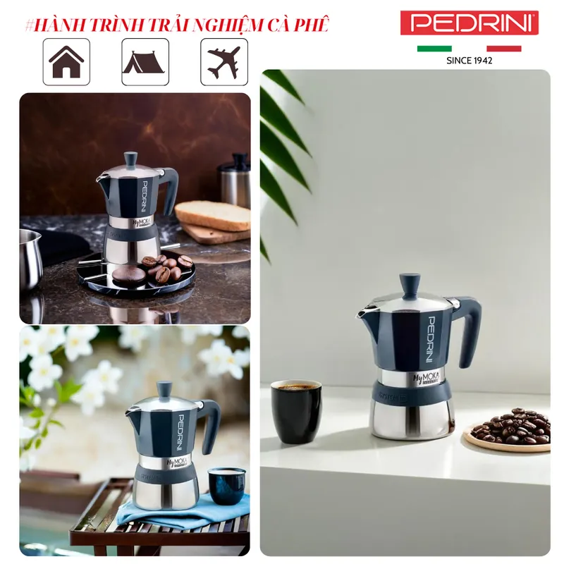 PEDRINI MyMoka Color Ấm Pha Cà Phê 2 Tách - Hồng Vintage 13