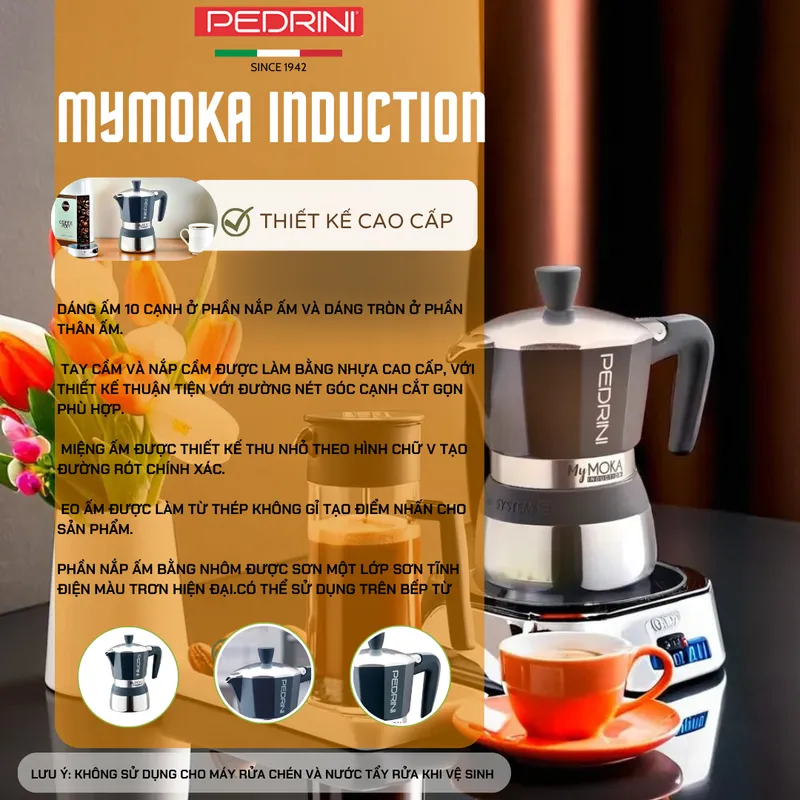 PEDRINI MyMoka Color Ấm Pha Cà Phê 3 Tách - Xanh Vintage 14