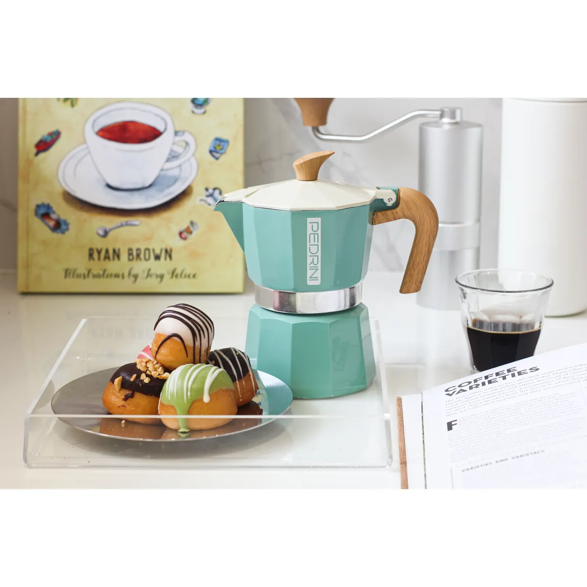 PEDRINI MyMoka Color Ấm Pha Cà Phê 3 Tách - Xanh Lá Vintage