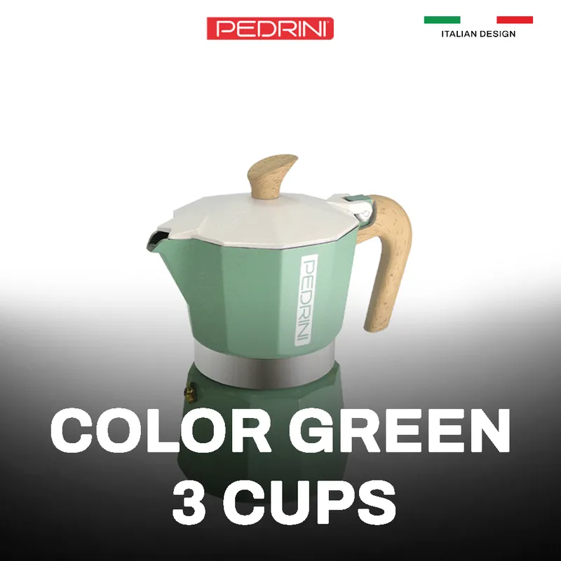 PEDRINI MyMoka Color Ấm Pha Cà Phê 3 Tách - Xanh Lá Vintage 15