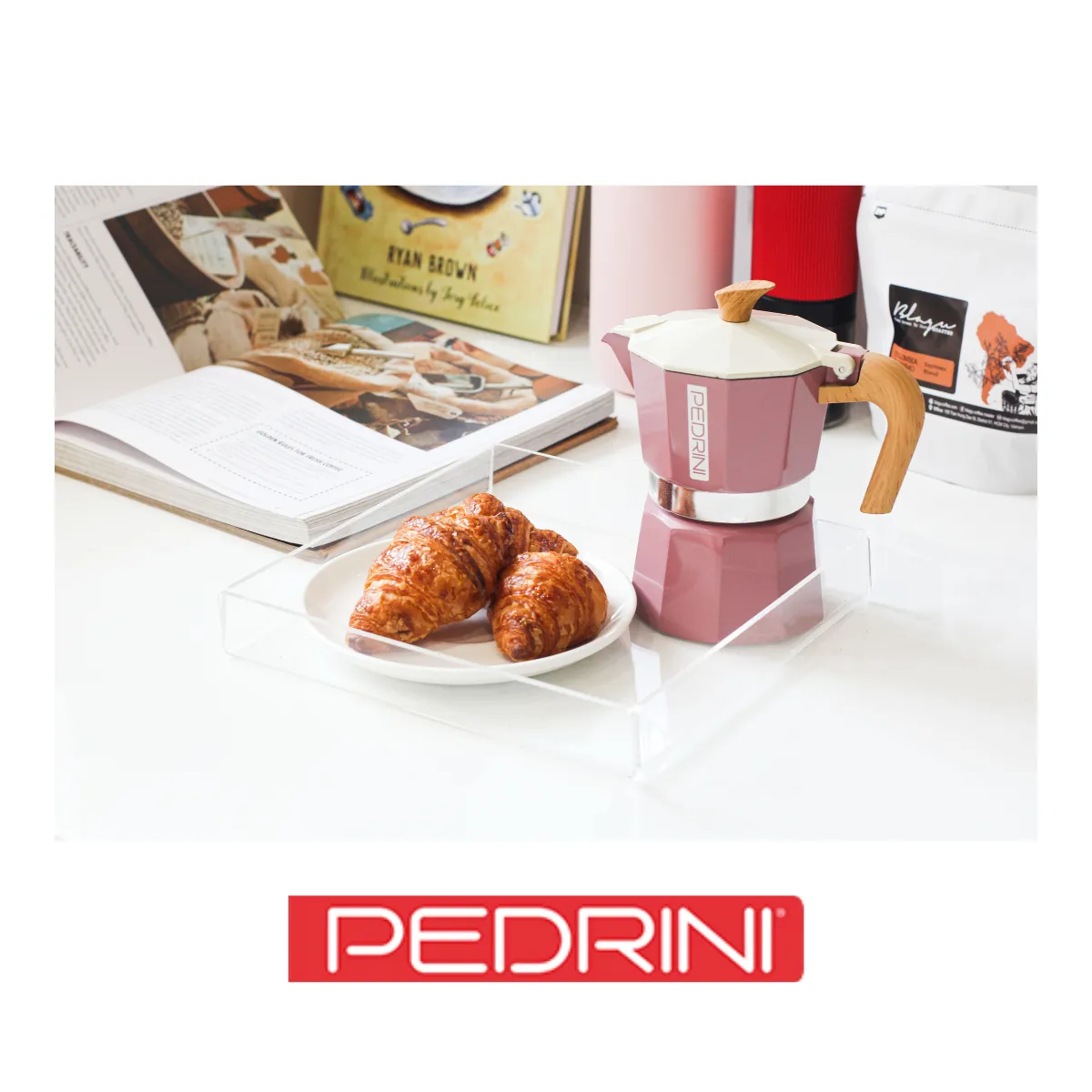 PEDRINI MyMoka Color Ấm Pha Cà Phê 3 Tách - Hồng Vintage
