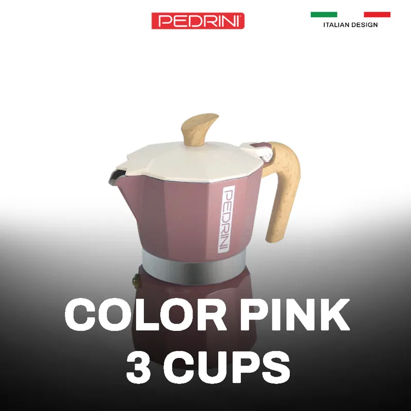 PEDRINI MyMoka Color Ấm Pha Cà Phê 3 Tách - Hồng Vintage 12