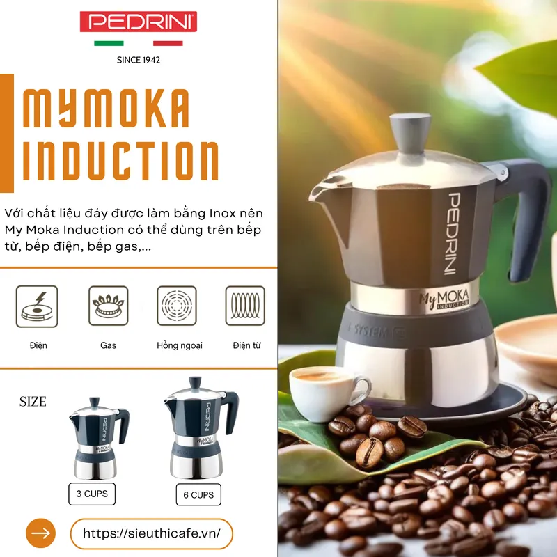 PEDRINI MyMoka induction Ấm Pha Cà Phê 3 Tách 9