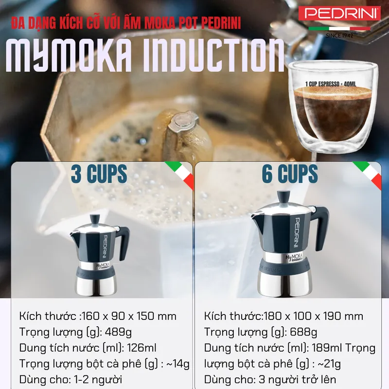 PEDRINI MyMoka induction Ấm Pha Cà Phê 6 Tách 14