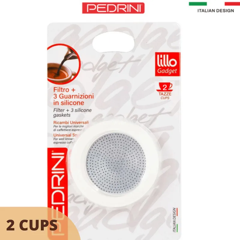 PEDRINI Replacement 3 Gaskets & 1 Filter Kaffettiera Coffee Maker 2 Cups 12