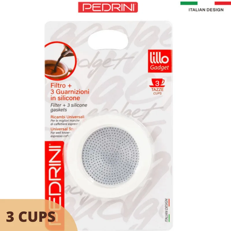 PEDRINI Replacement 3 Gaskets & 1 Filter Kaffettiera Coffee Maker 2 Cups 13