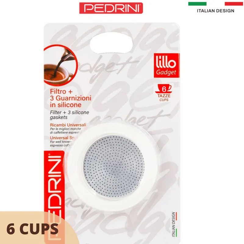PEDRINI Replacement 3 Gaskets & 1 Filter Kaffettiera Coffee Maker 2 Cups 8
