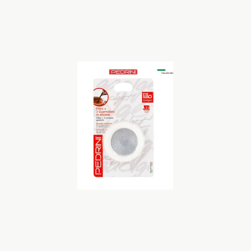 PEDRINI Replacement 3 Gaskets & 1 Filter Kaffettiera Coffee Maker 3 Cups 12