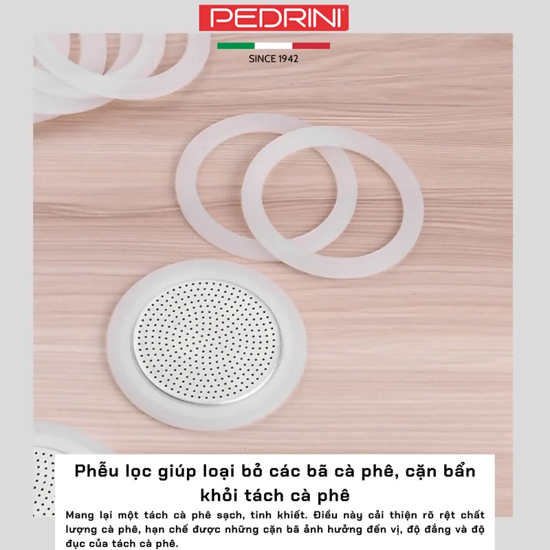 PEDRINI Replacement 3 Gaskets & 1 Filter Kaffettiera Coffee Maker 3 Cups 9