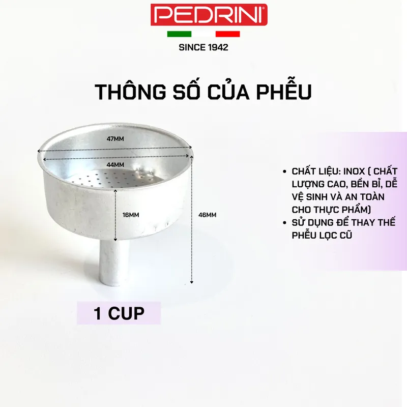 PEDRINI Replacement Funnel Kaffettiera Coffee Maker 6 Cups 7