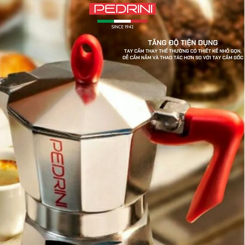PEDRINI Tay Cầm Thay Thế Kaffettiera Ấm Pha Cà Phê 2 Tách - Đỏ 7