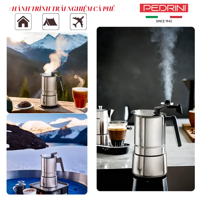 PEDRINI Sei Moka plus Ấm Pha Cà Phê 2 Tách - Nhôm Sơn 12