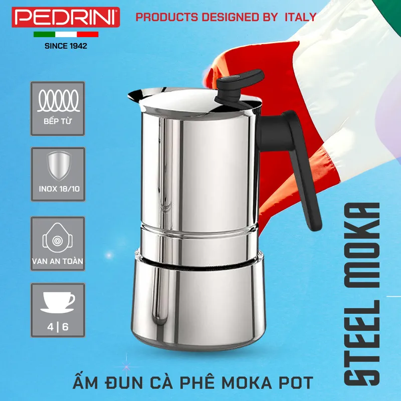 PEDRINI Sei Moka plus Ấm Pha Cà Phê 2 Tách - Nhôm Sơn 15