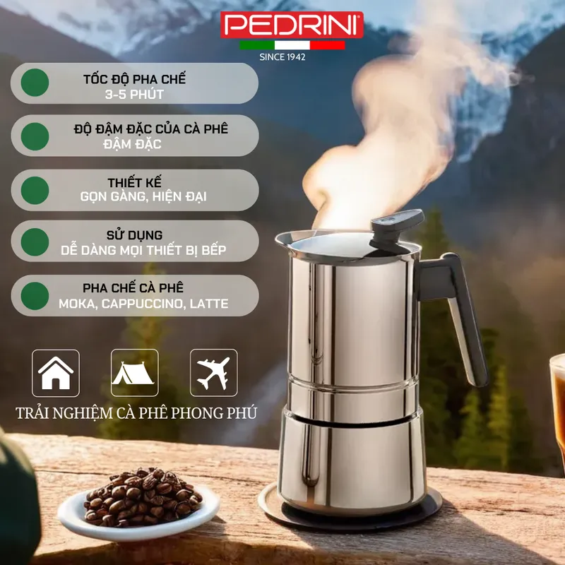 PEDRINI Sei Moka plus Ấm Pha Cà Phê 2 Tách - Nhôm Sơn 8